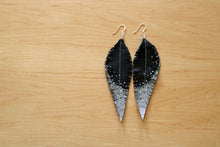 Load image into Gallery viewer, Long Black Reclaimed Leather Feather Earrings, Silver Tips
