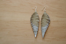 Load image into Gallery viewer, Long Cream Reclaimed Leather Feather Earrings, Silver Tips
