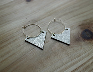 Medium Gold Hoop with Champagne Gold Leather Arrowhead
