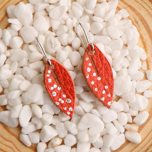 Mini Leather Leaf Earrings, Orange