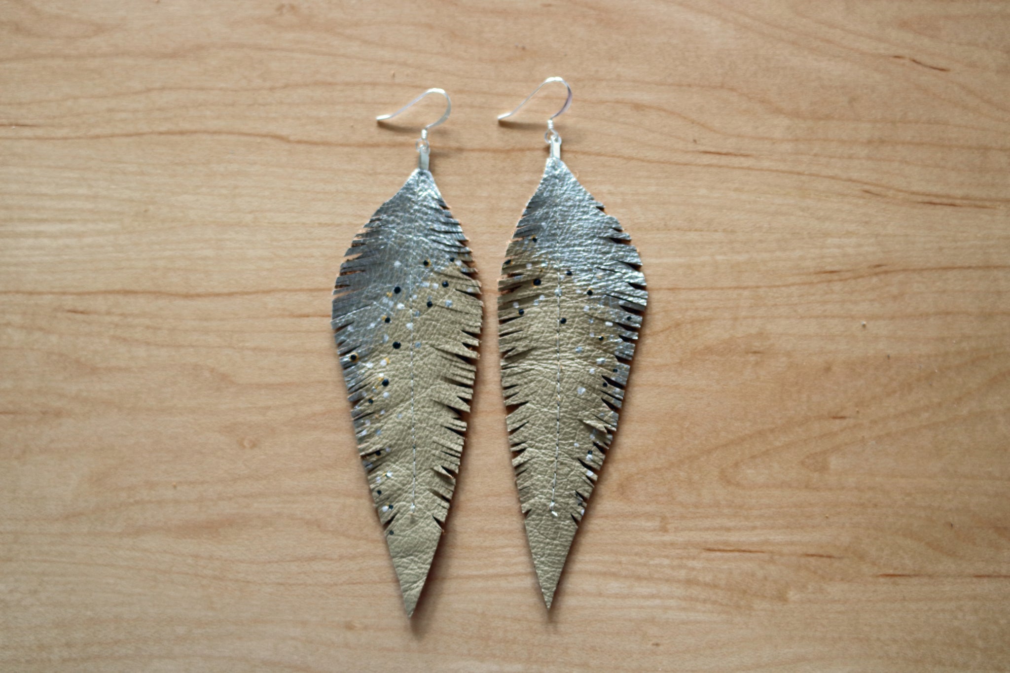 Cobalt Blue Hypoallergenic Long Leather Feather Earrings