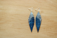 Load image into Gallery viewer, Turquoise Reclaimed Leather Feather Earrings, Silver Tops
