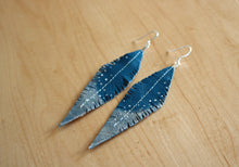 Load image into Gallery viewer, Turquoise Reclaimed Leather Feather Earrings, Silver Tips
