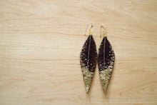 Load image into Gallery viewer, Brown Reclaimed Leather Feather Earrings, Gold Tips

